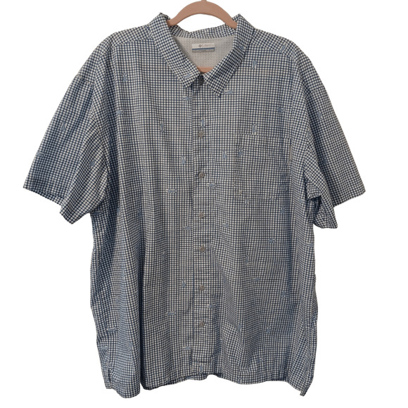 Columbia Other - Columbia Men's Size XXL 2X PFG Short Sleeve Cotton Blue Check and Fish Pattern